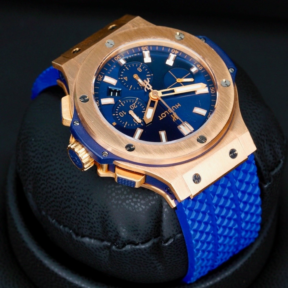 Hublot Big Bang GOLD BLUE Rose Gold Blue Dial Rubber Strap 44mm 301.PX.7180.LR