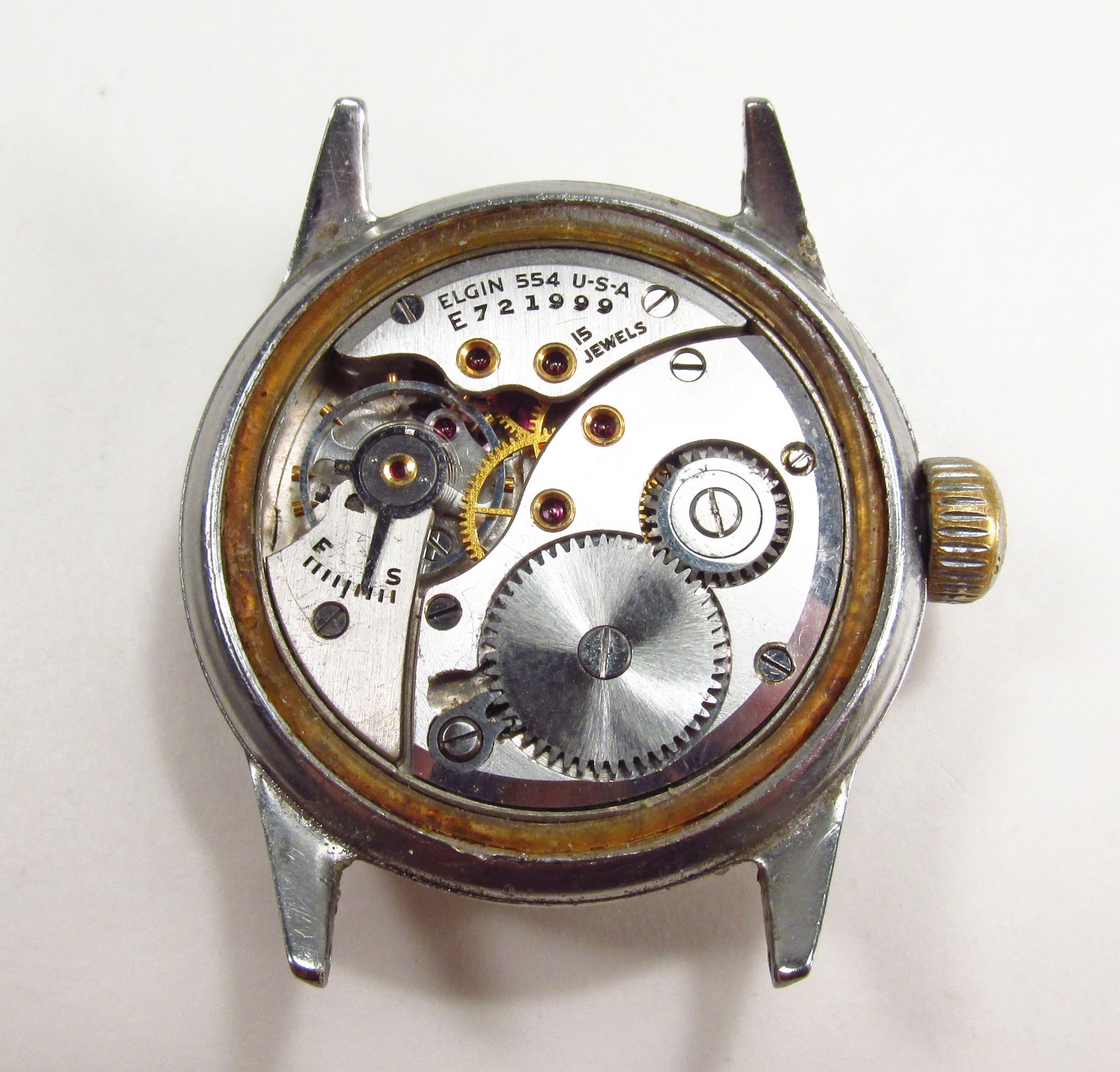 Vintage 1942 Elgin USA 15J Grade 554 WWII Military Style Mens Wrist Watch As-Is