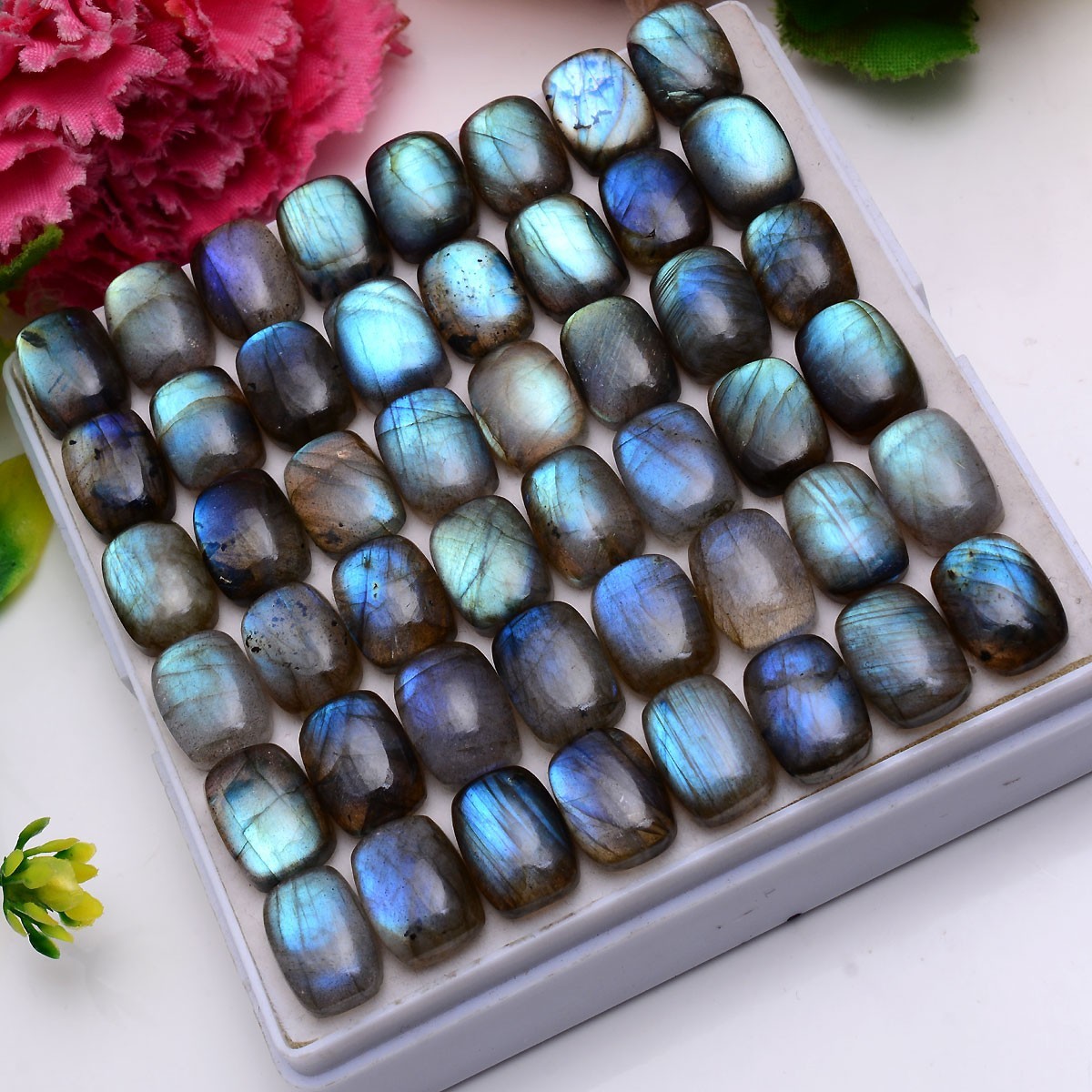 Set Of 18 Pcs Natural Labradorite 14mmx10mm Cushion Cabochon Loose Gemstones Lot