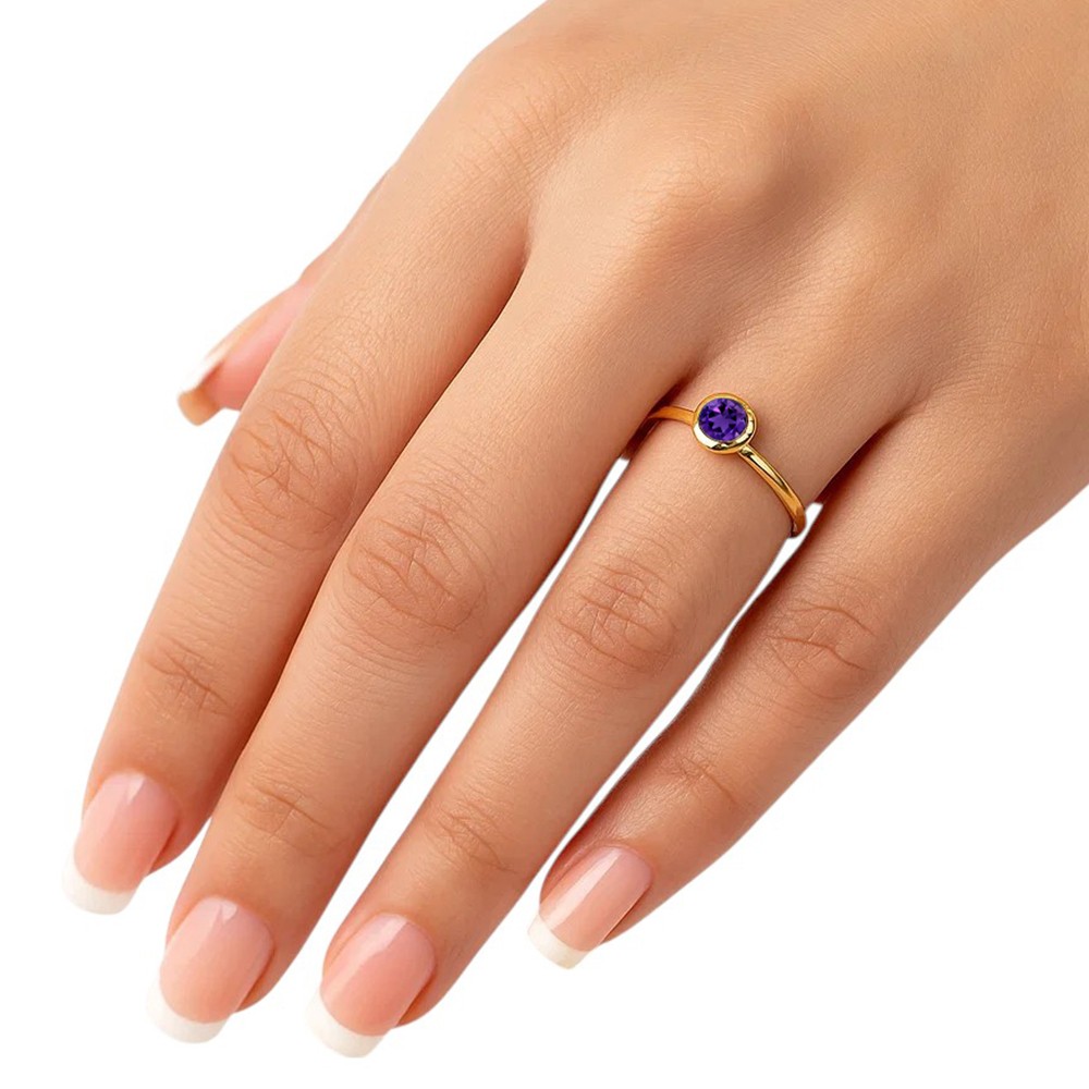 18K Gold Plated Bezel Set Round Stone Stackable Ring – Classic Design TGR1049