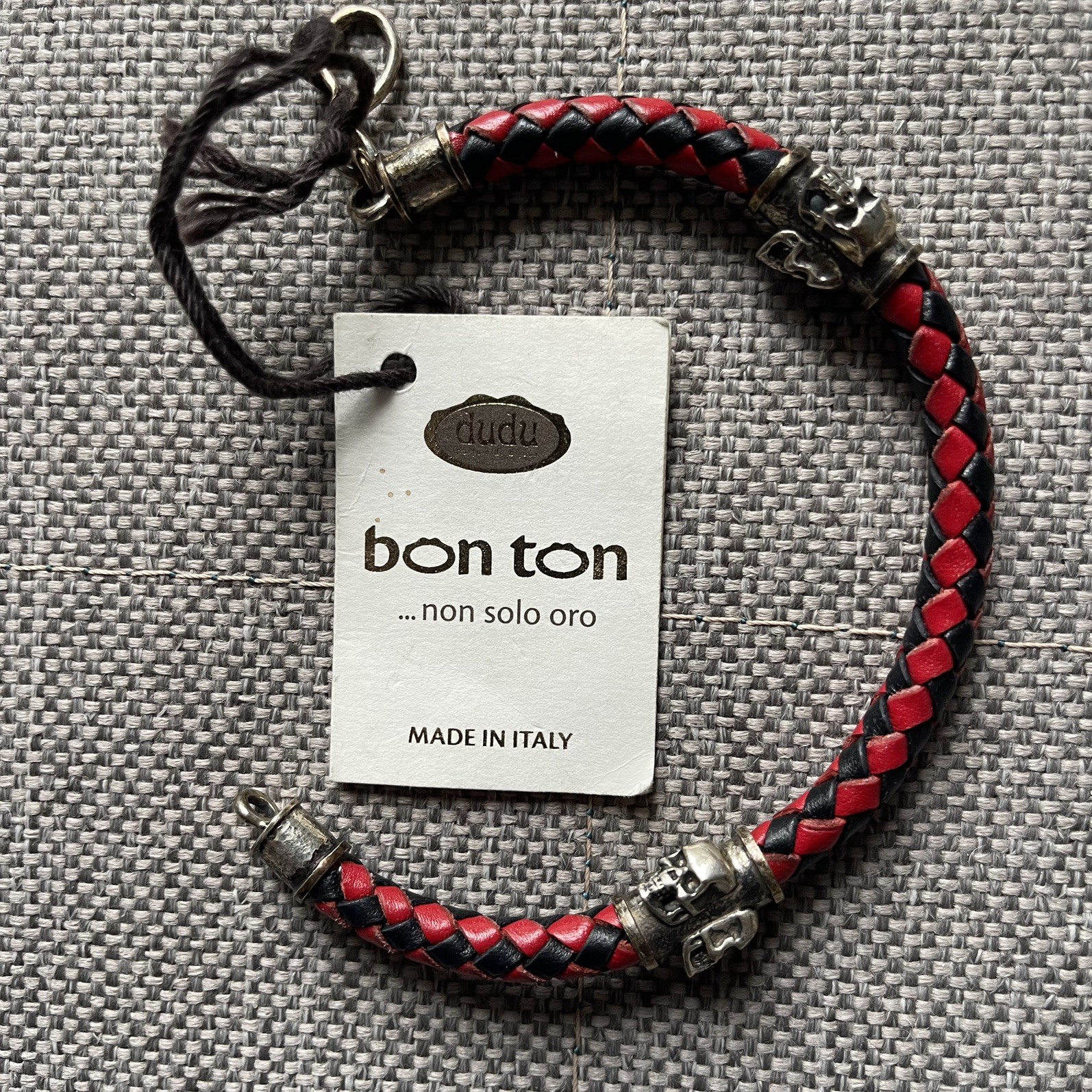 DUDU Bon Ton Italy Leather Bracelet Braided Red Black Skul Men`s Women`s New