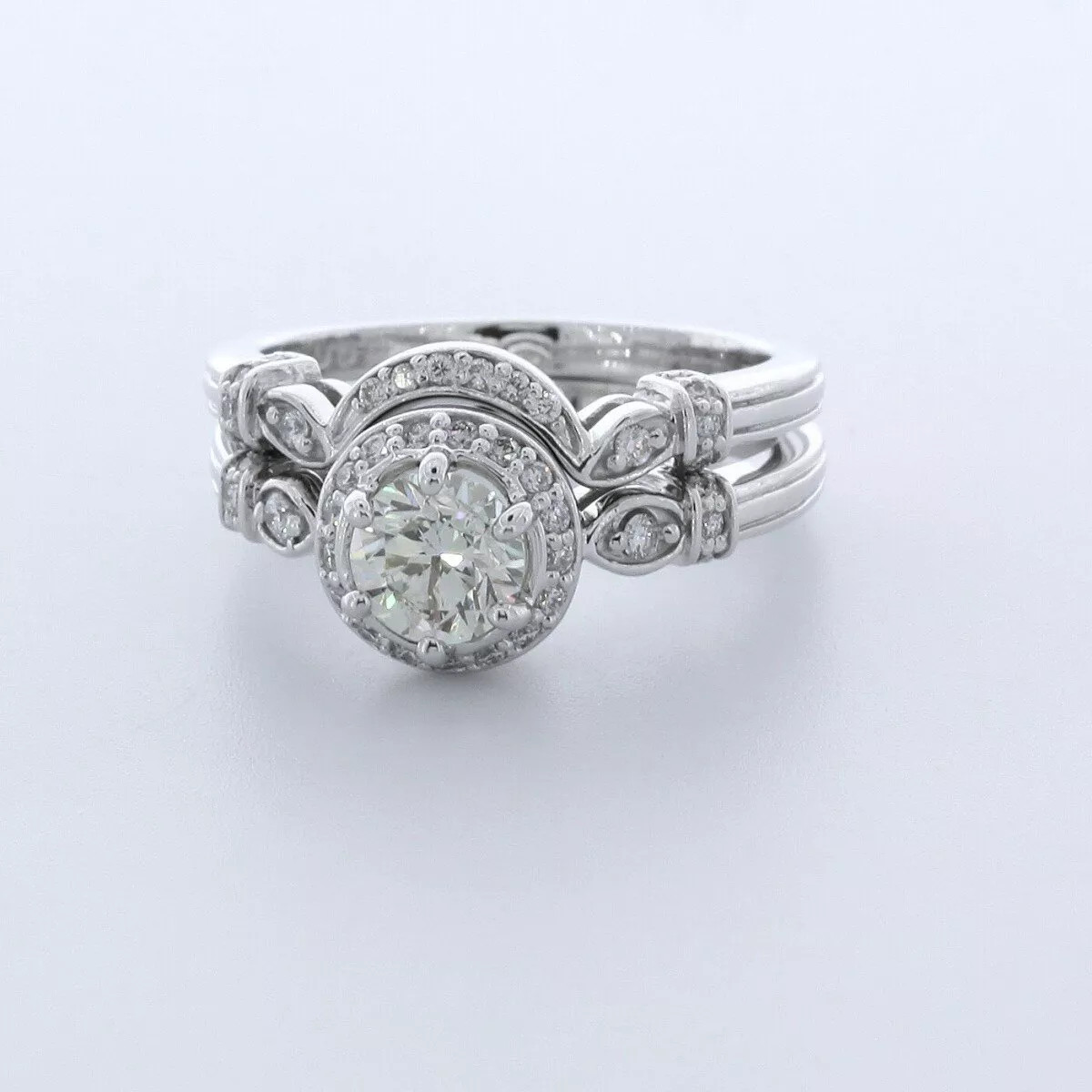 Engagement Ring Set 14K White Gold Halo 1.83 Carat Round Lab-Grown Diamond G VS2