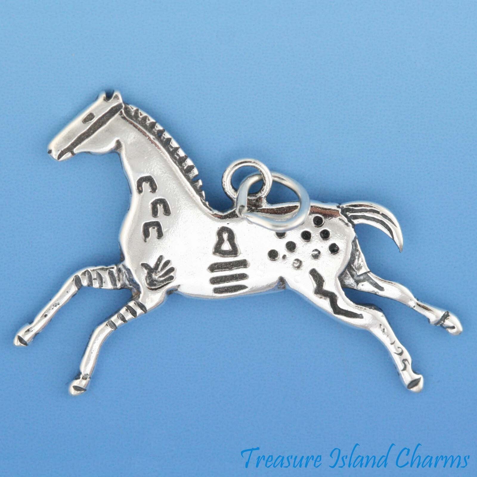 Painted War Horse Native American Indian Ledger Art 925 Sterling Silver Charm
