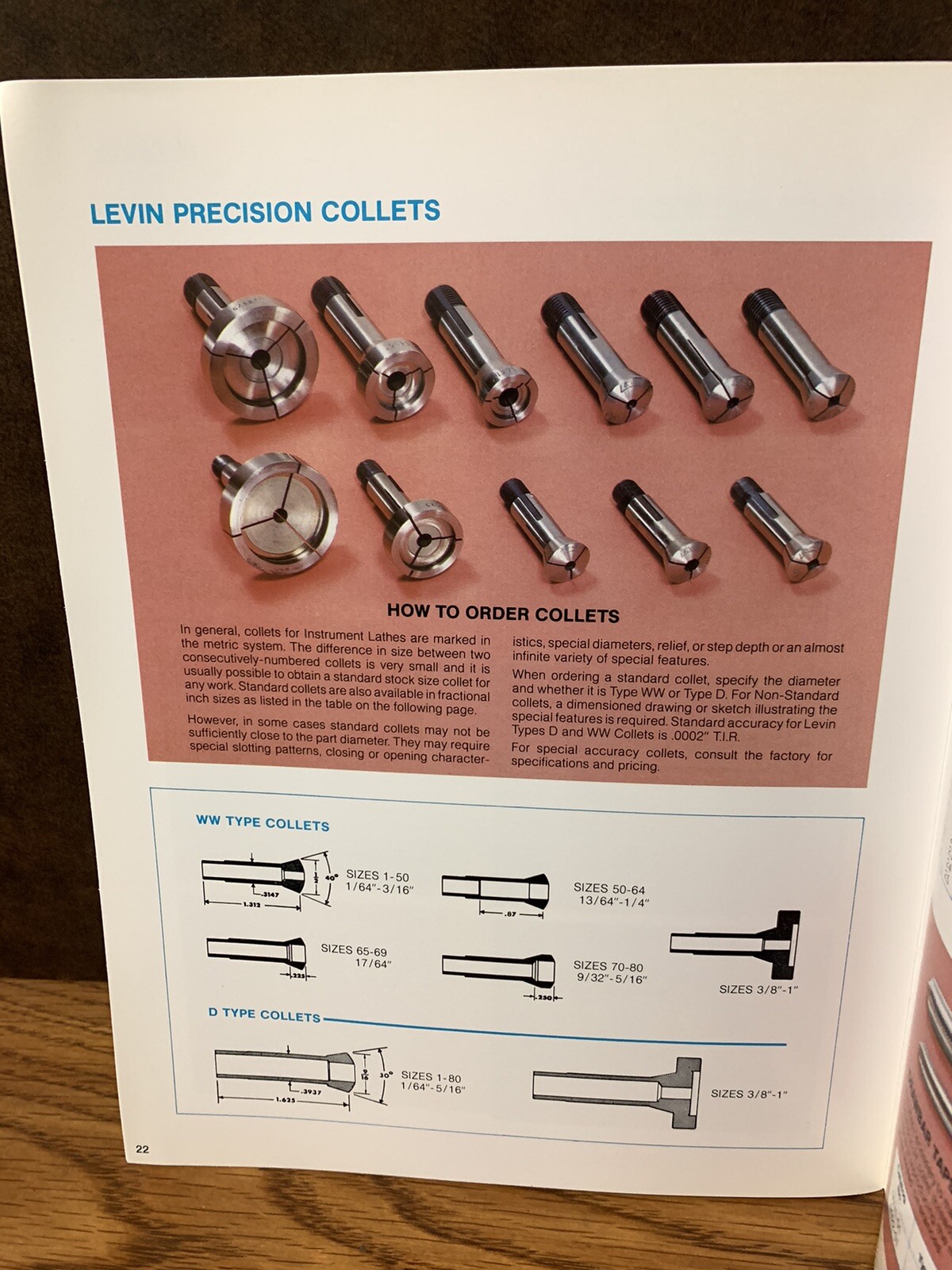 LEVIN Catalog, 10mm/8mm Watchmaker’s Jeweler’s Lathe, Collets, w/inserts
