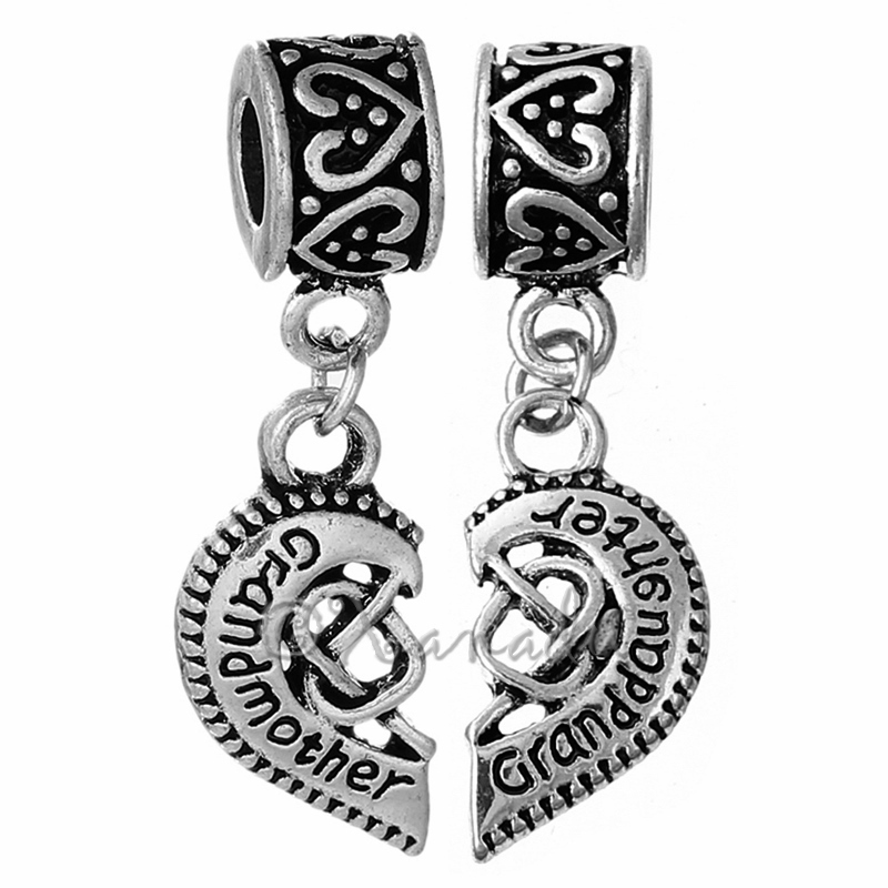 Granddaughter Grandmother Heart Halves European Charms For Large Hole Bracelets