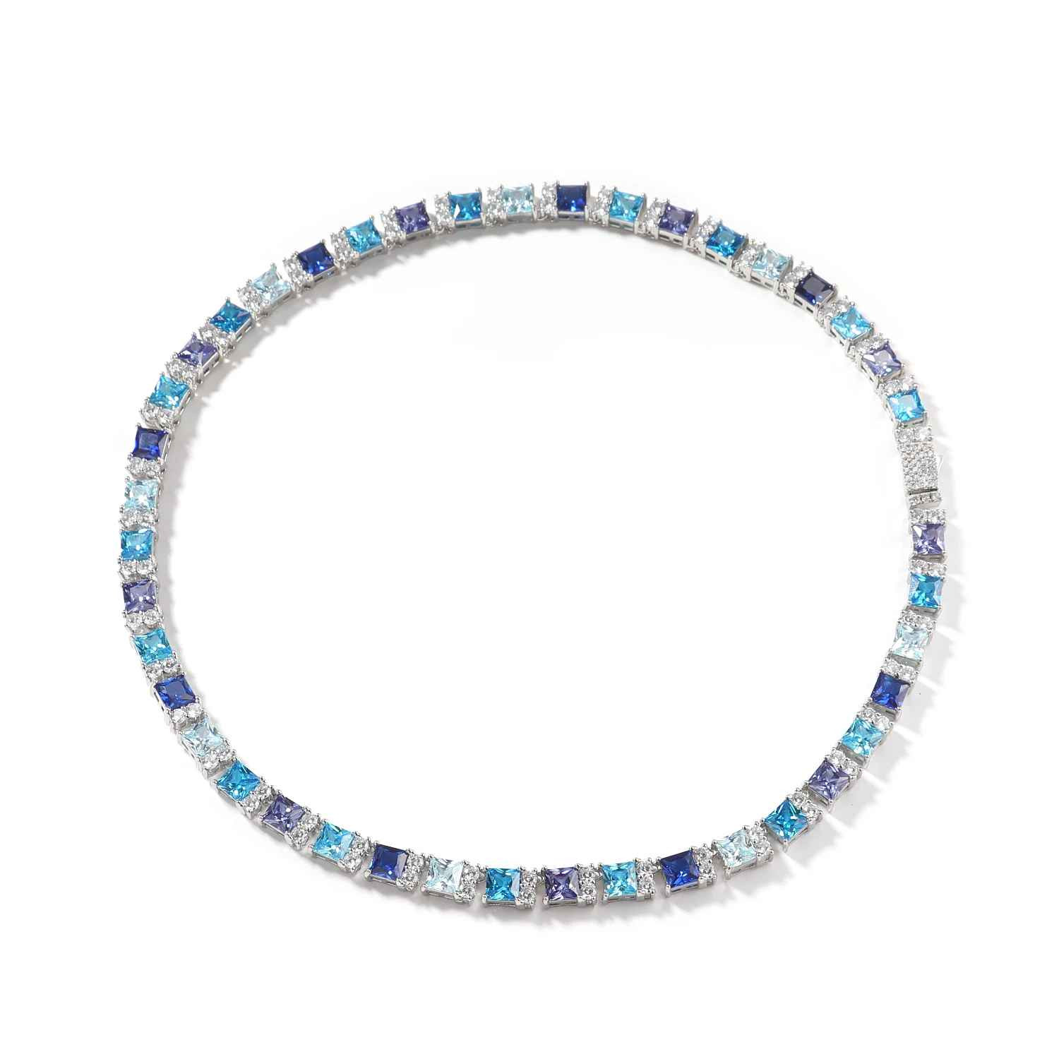 8CT Lab Created Diamond 7.5mm Gradient Blue Necklace Bracelet for Men Women