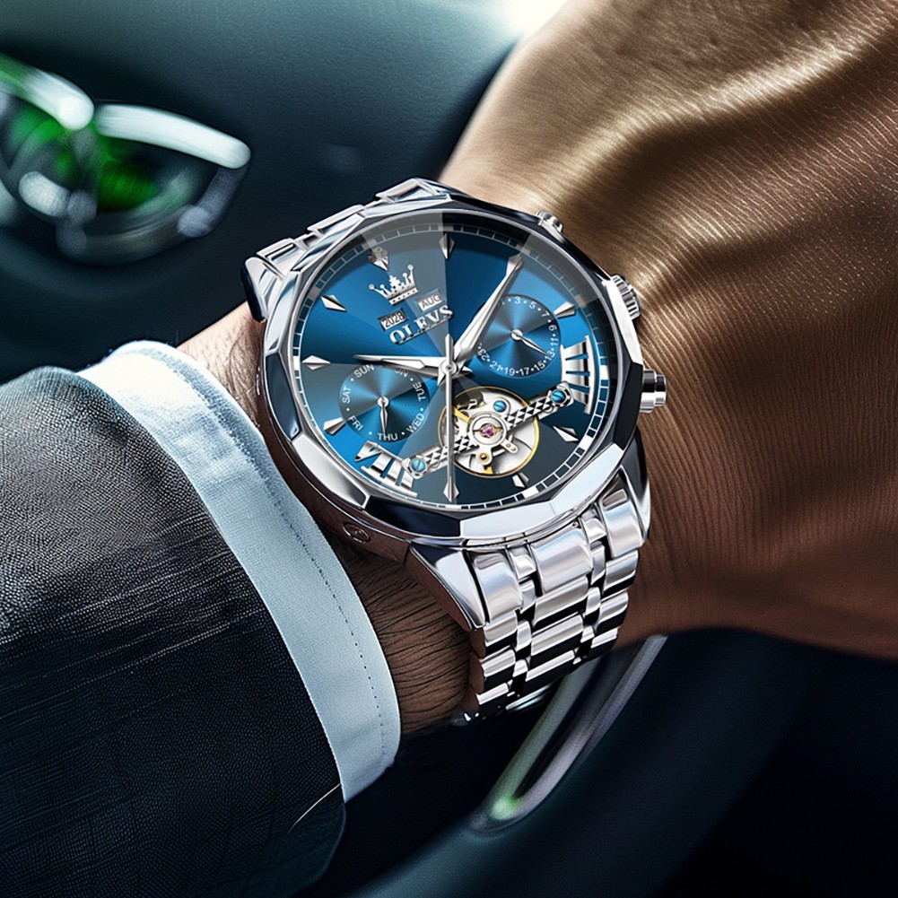 OLEVS 6619 Latest Stainless Steel Band Man Luminous Business Mechanical Watch`