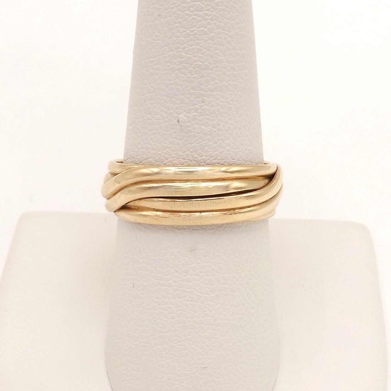 Art Carved Solid 14k Gold Wood Sons Geometric Lines Wedding Band 7mm Ring sz9