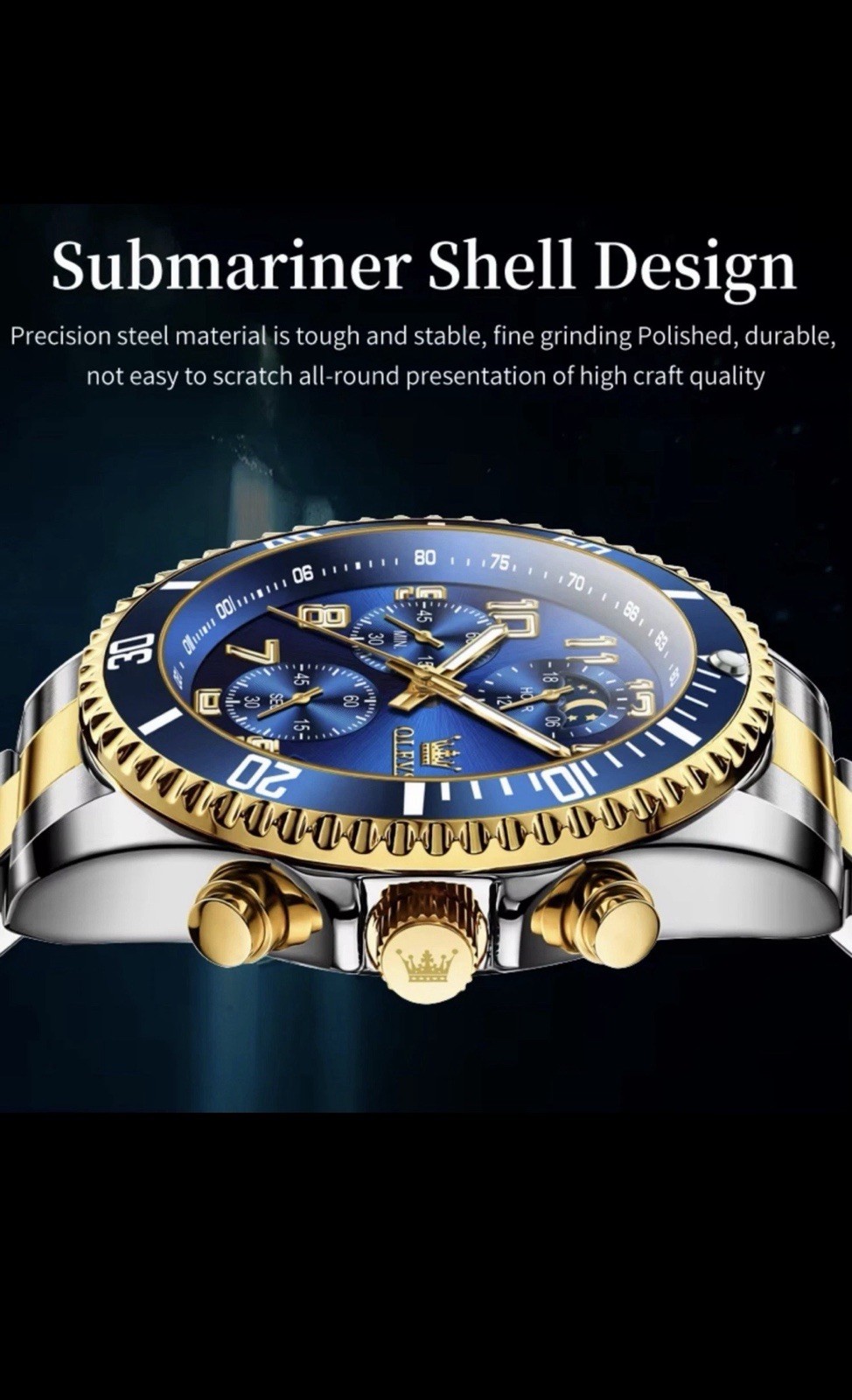 OLEVS Men’s Luxury Quartz Chronograph Diver Watch 30M Waterproof Stainless