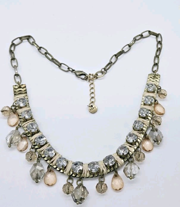 Loft Crystal Necklace Charm Multicolored Gold tone 20.5 in Dangle Statement