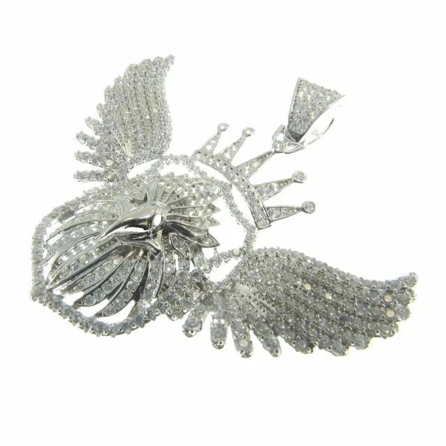 2.30Ct Round Cut Real Moissanite Crown Eagle Pendant 14K White Gold Plated
