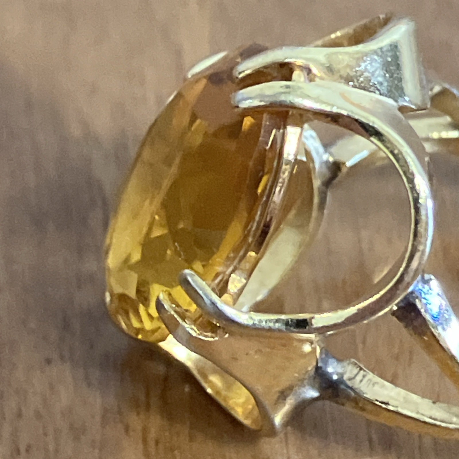 Vintage 18K HGE Gold Plated Cocktail Statement Midi Ring Oval Faux Citrine READ