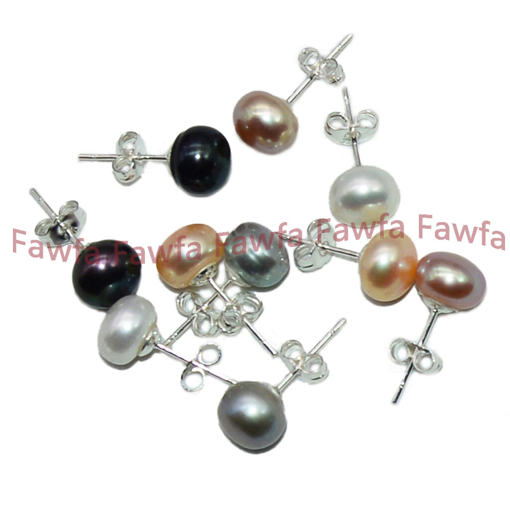 Wholesale Natural Genuine Multicolor Akoya Freshwater Pearl Silver Stud Earrings