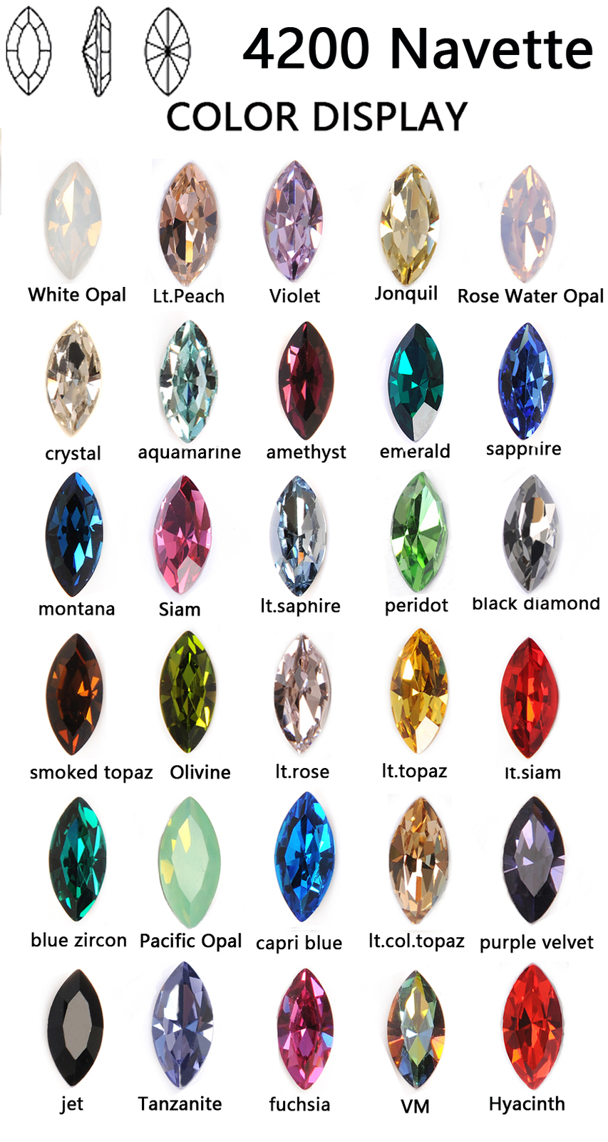 Glitter Crystal Nail Art Rhinestone Navette Colorful Strass Point Back Jewelry