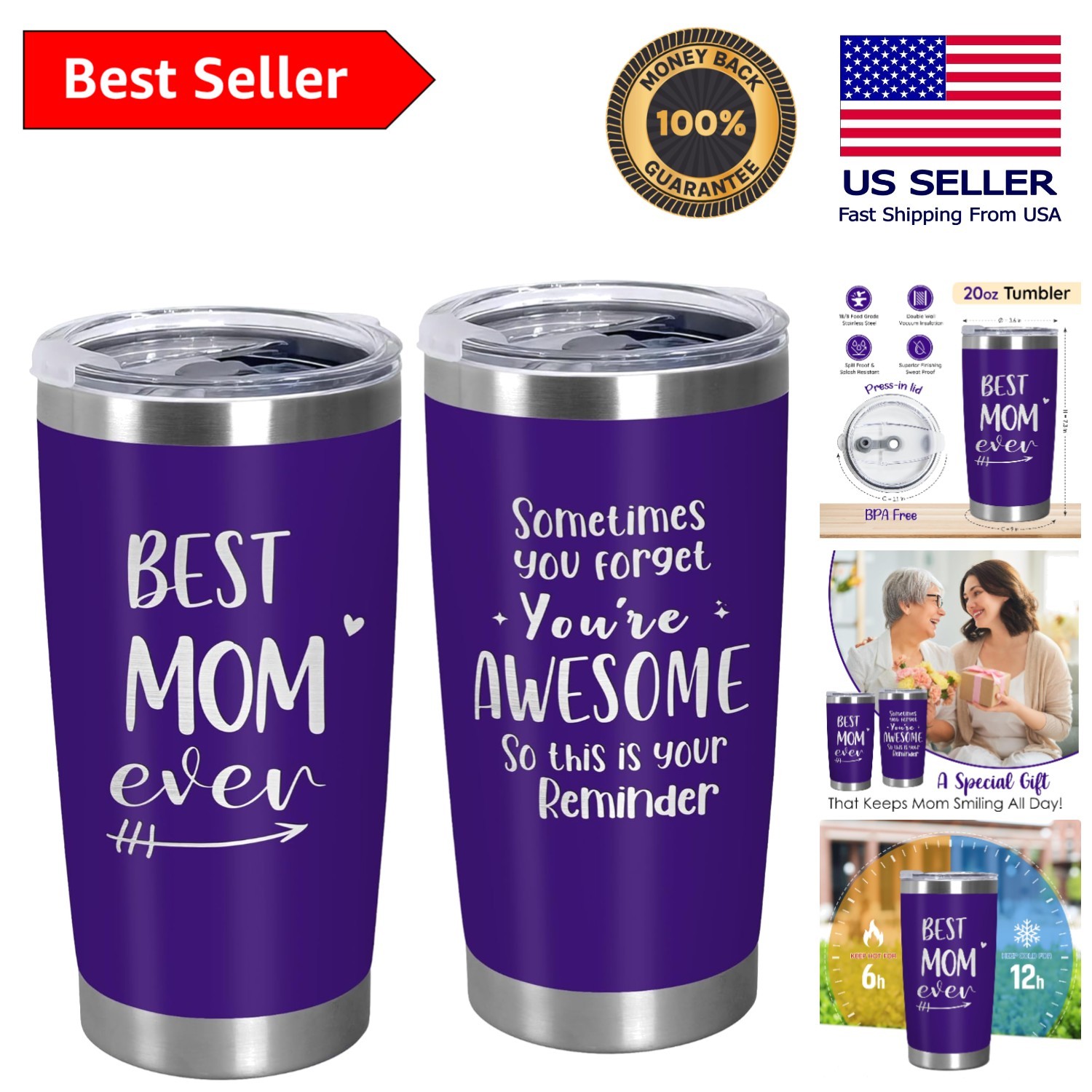 Best Mom Ever 20 oz Stainless Steel Tumbler – Perfect Gift for Any Occasion