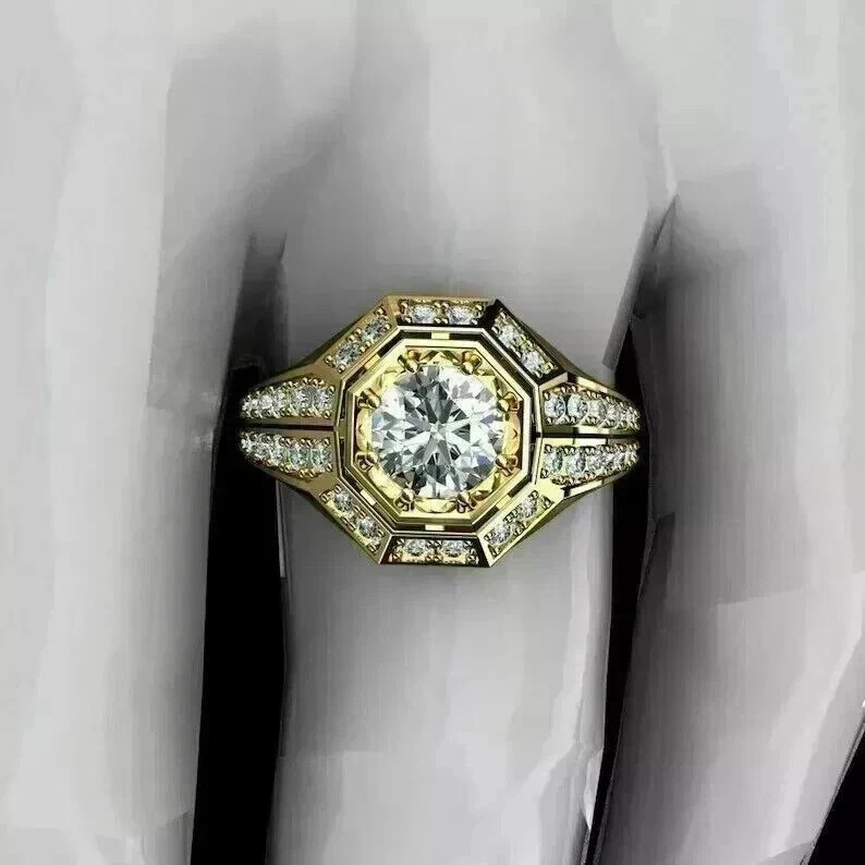 2.02Ct Round Cut Lab Created Diamond Men’s Wedding 14K Yellow Gold FN Ring
