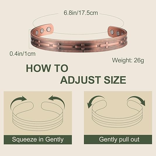 Copper Bracelet for Men and Women, 99.9% Solid Copper Magnetic Bracele