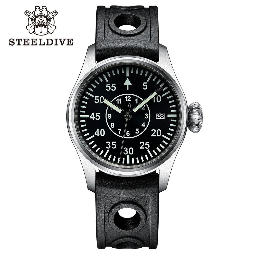 STEELDIVE SD1928T Mens Pilot 39mm 200M Automatic Dive Watch NH35 Sapphire Steel