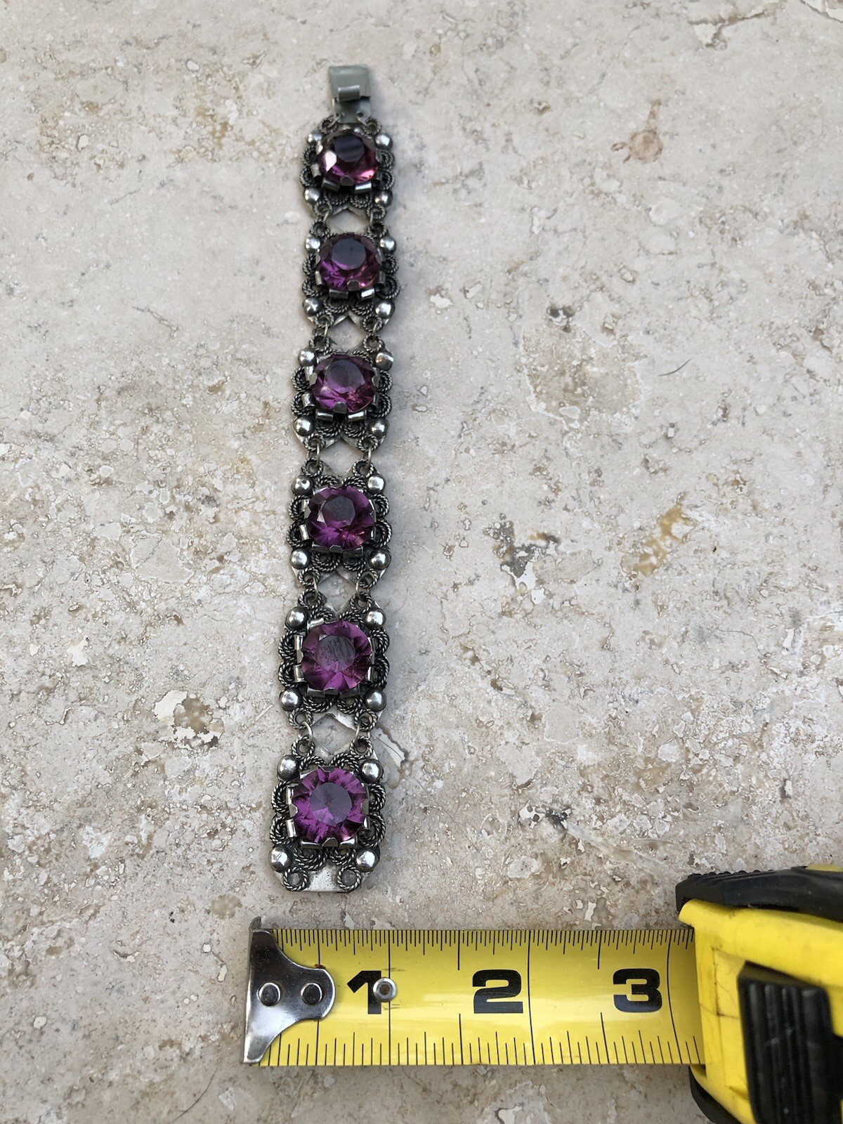 🌟🍇Vintage MEXICO STERLING SILVER Purple Color Stones STATEMENT PANEL Bracelet