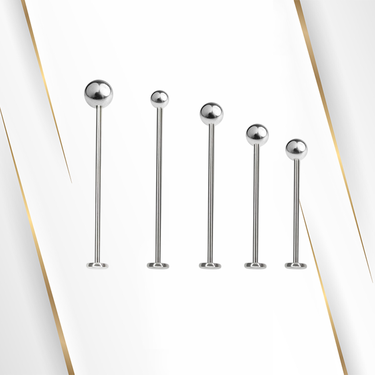 Threaded Labret Flatback Surgical Steel Extra Long 14G 16G with 3mm 4mm Top Ball