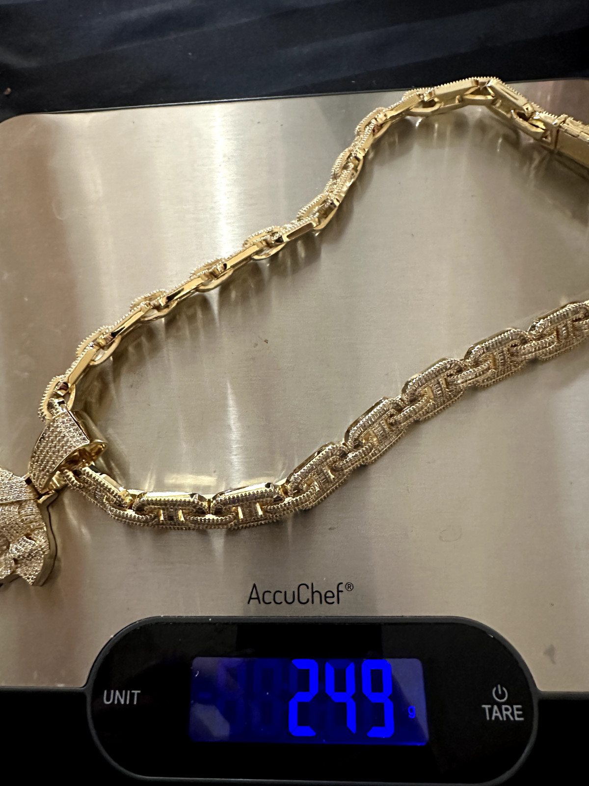 14k STAMPED XL MEDUSA Pendant 14mm MARINER Chain 96ct Lab Sim Diamond Gold 249g