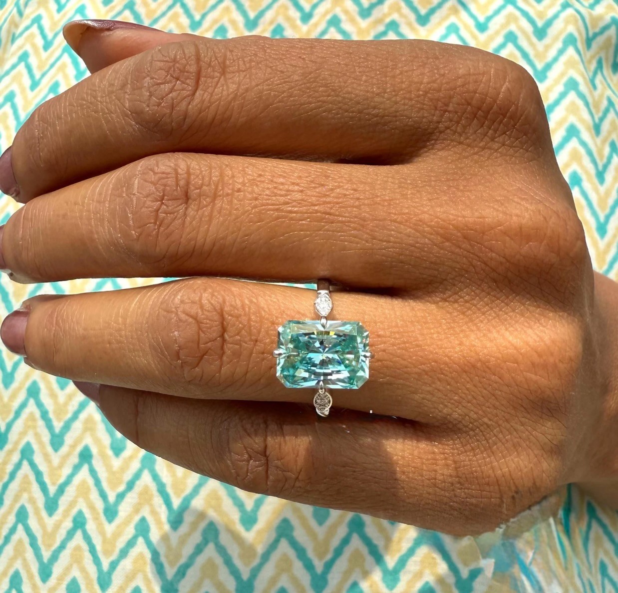 925 Silver, Blue Diamond Ring with Accents, Rare 14.30 Ct Certified Treated