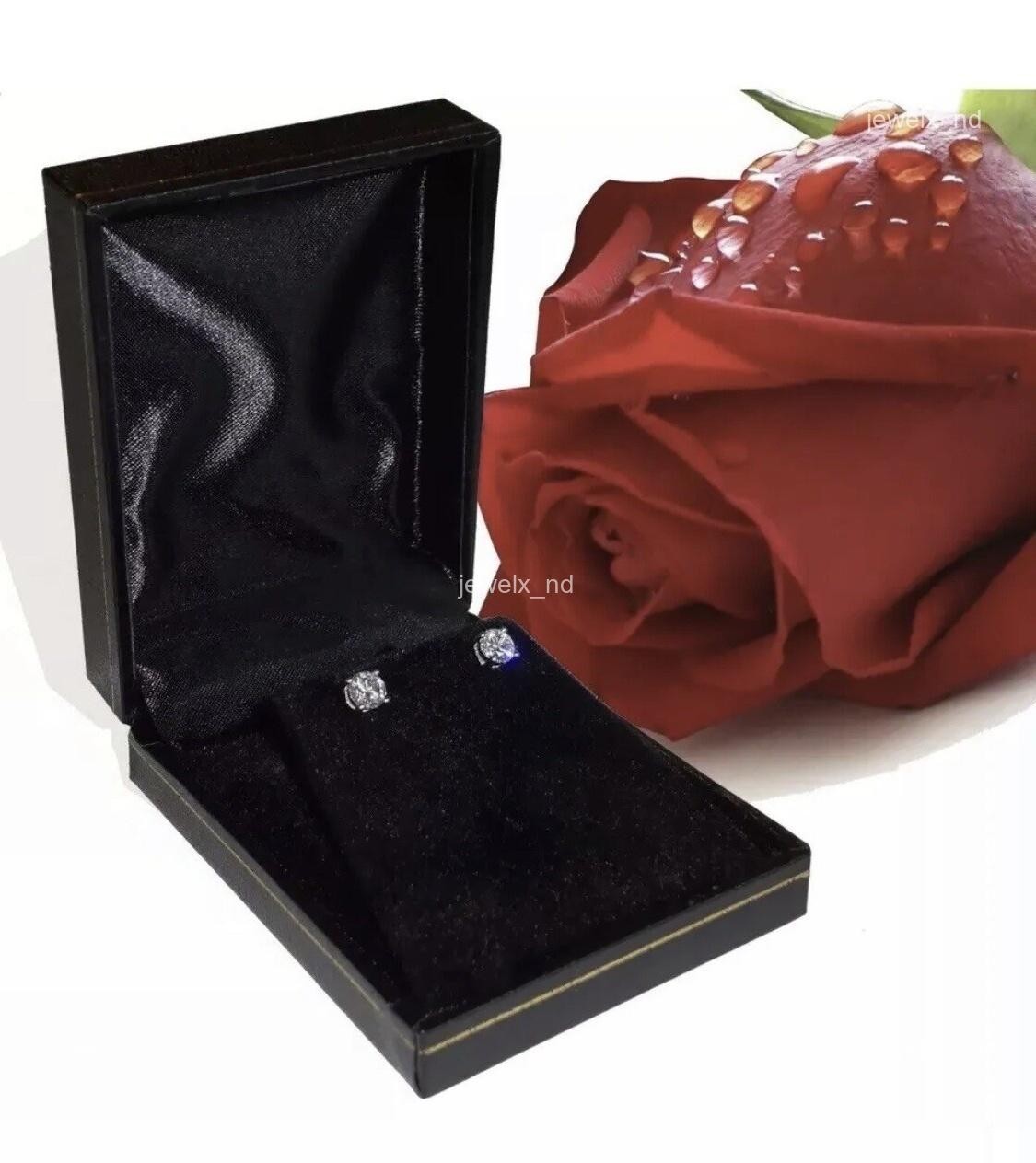 14K Solid White Gold Natural Diamond Stud Post Independent Lady Earrings Jewelry