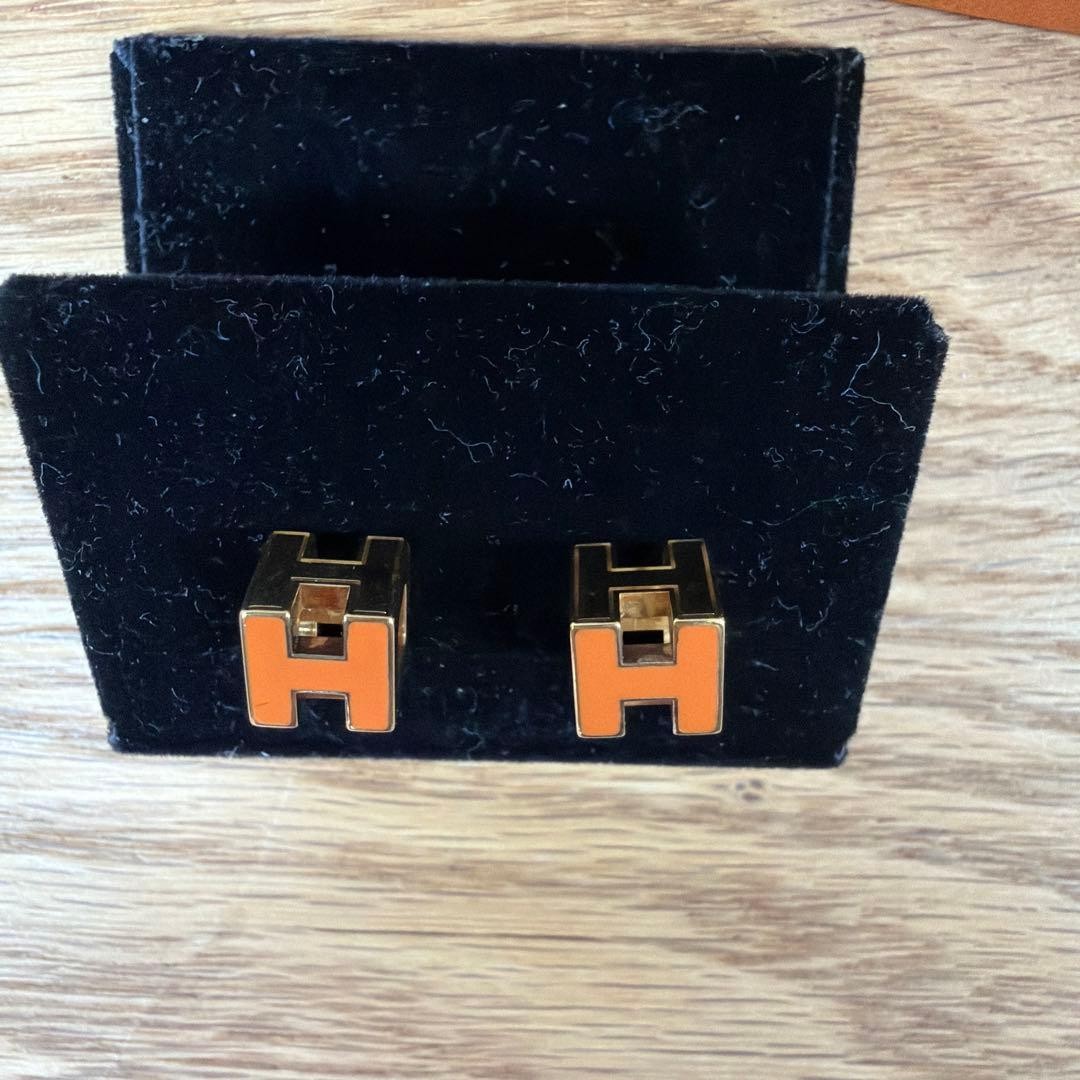 HERMES Orange H Logo Earrings