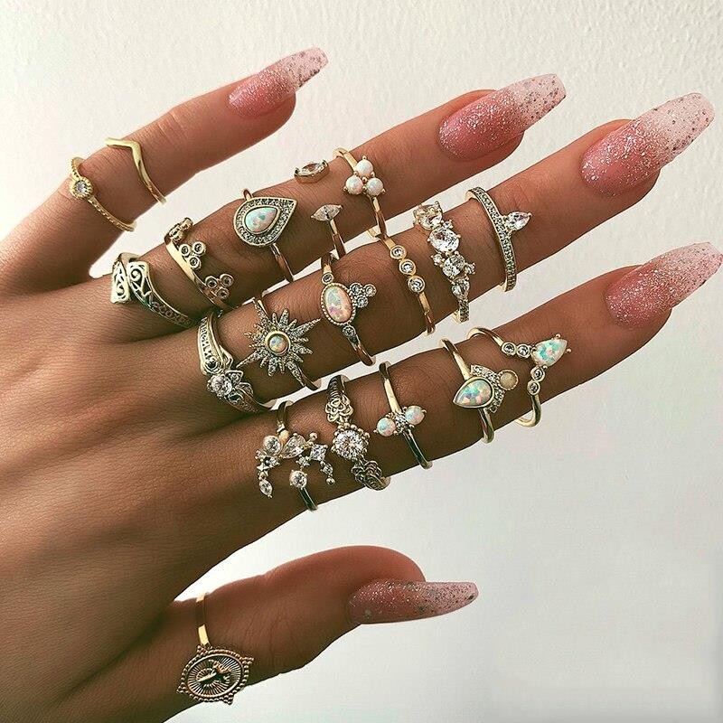 Bohemian 19 PC Ring Lot Ring Popular Gold Tone Boho Rings NEW