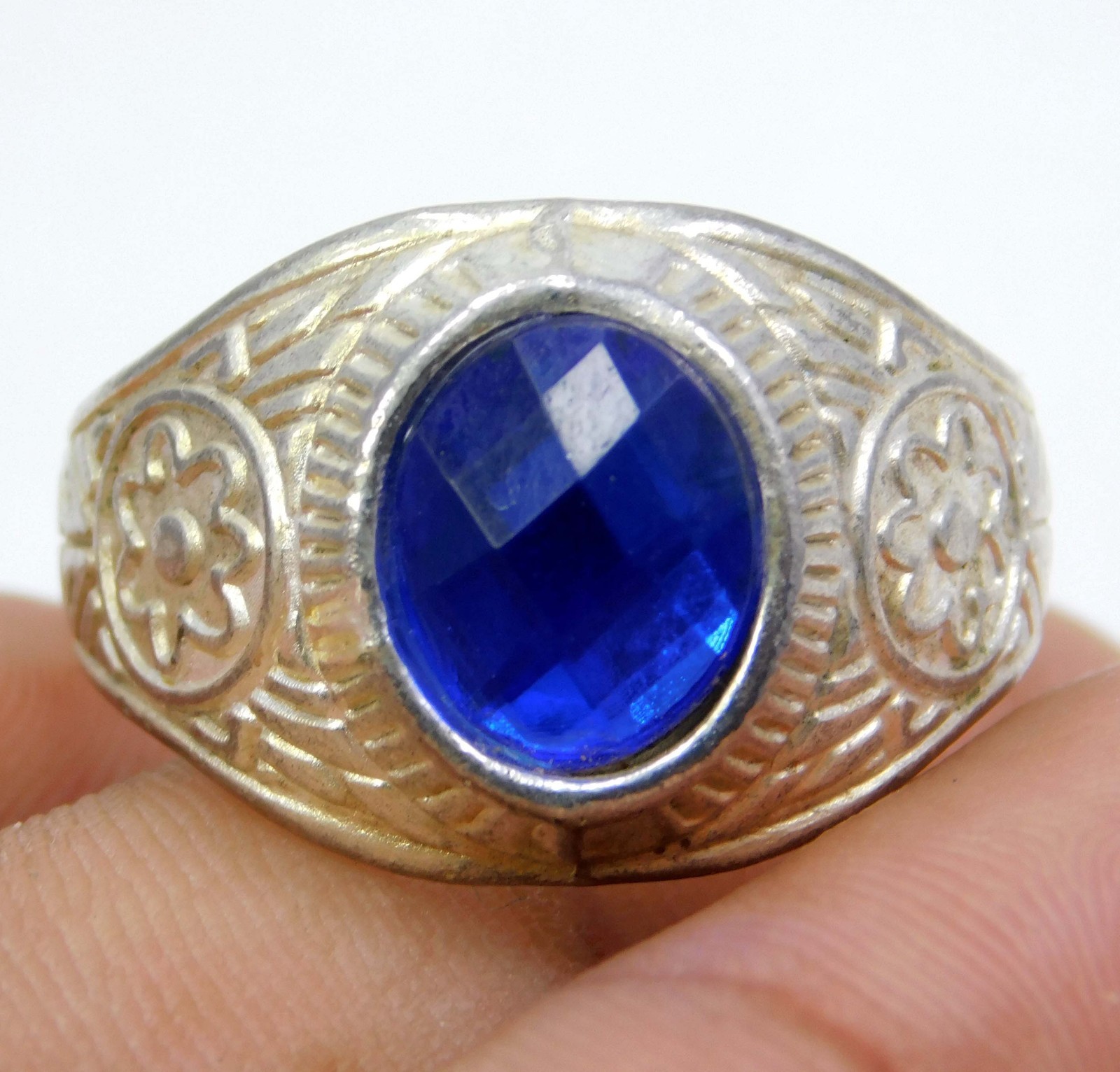 Certified 22.65 Ct Natural Blue Zircon Sterling Silver Ring Size 9.5 Gemstone