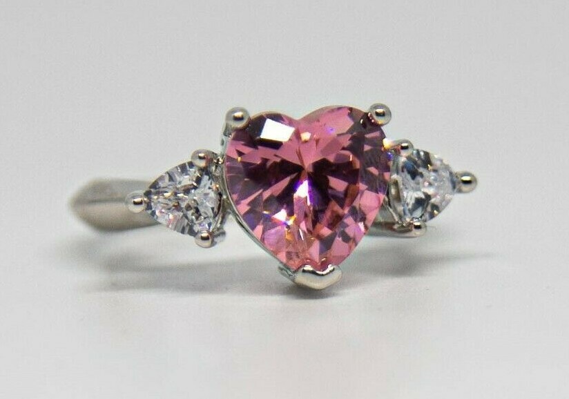 New Avon Fancy Shape PINK HEART CZ Cocktail Love RING – Sz 5, 6, 7, 8, 9, 10, 11