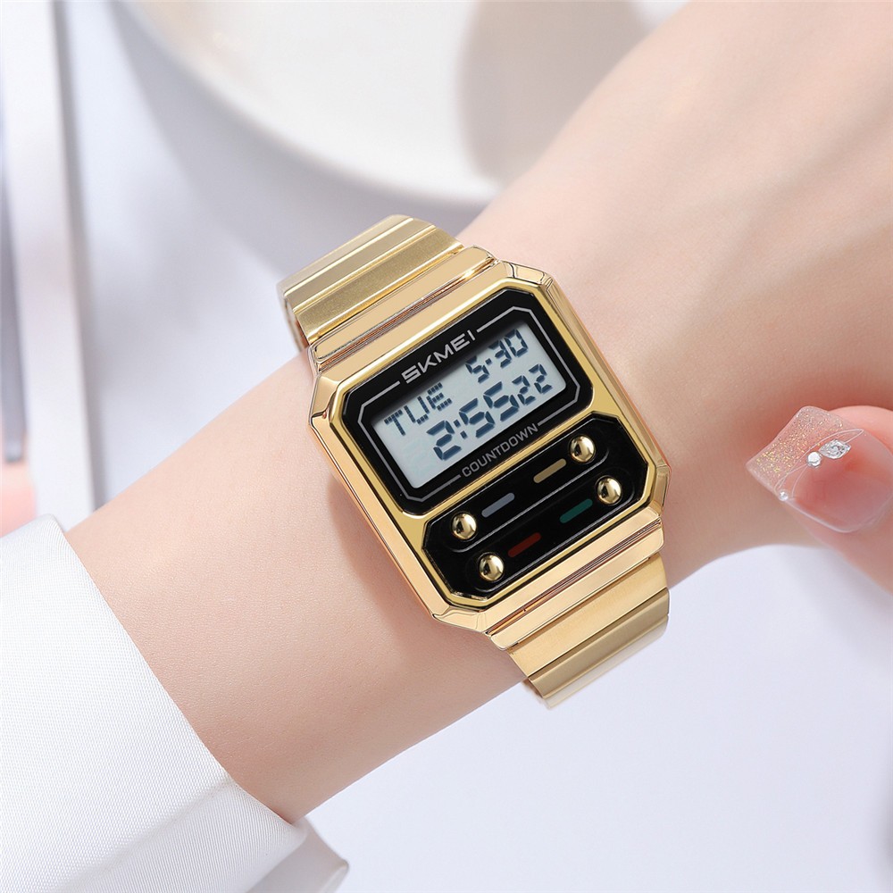 SKMEI Men Watch Rectangle Dial Steel Wristwatch Fashion Male Sport LED Watch