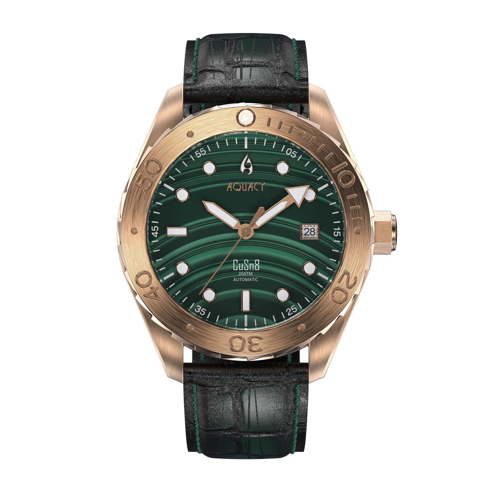 Aquacy Bronze CuSn8 Men’s Malachite Stone Dial Watch Automatic 200M Miyota