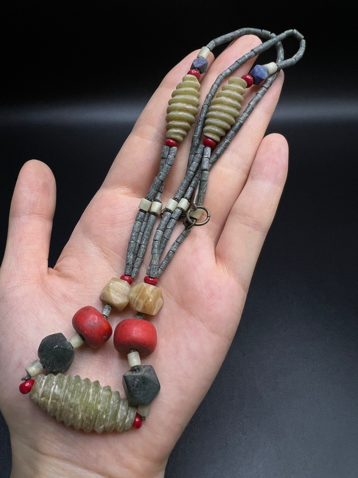 Vintage Tribal Beaded Necklace, Ethnic Statement Necklace, Primitive Artisan