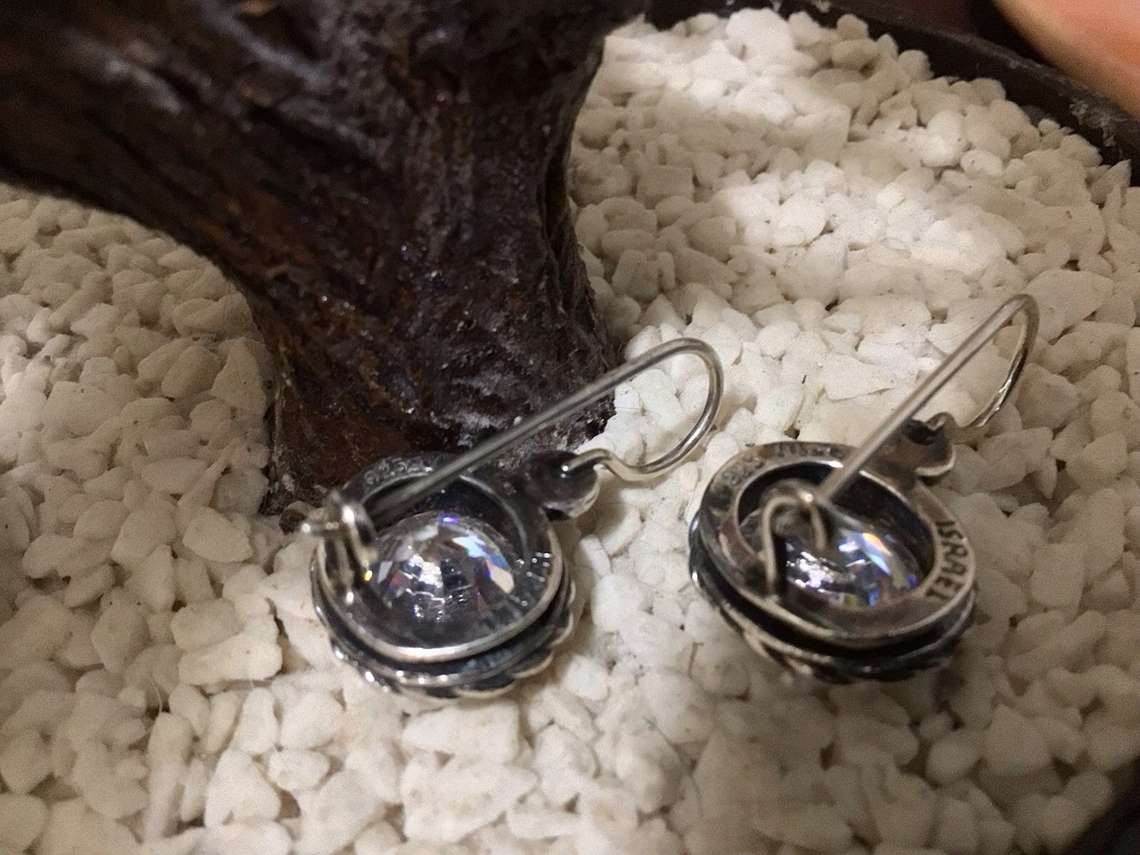 Didae Israel 925 Sterling Silver Oval Cubic Zirconia Clasp Hook Earrings EUC