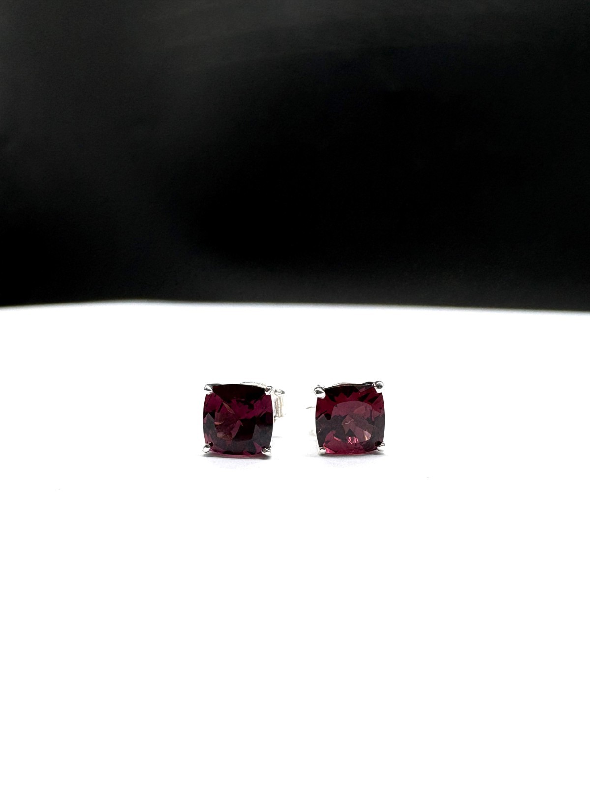 Pink Rhodolite Stud Earrings in Sterling Silver | 5.00mm Cushion Cut, 1.50 cts