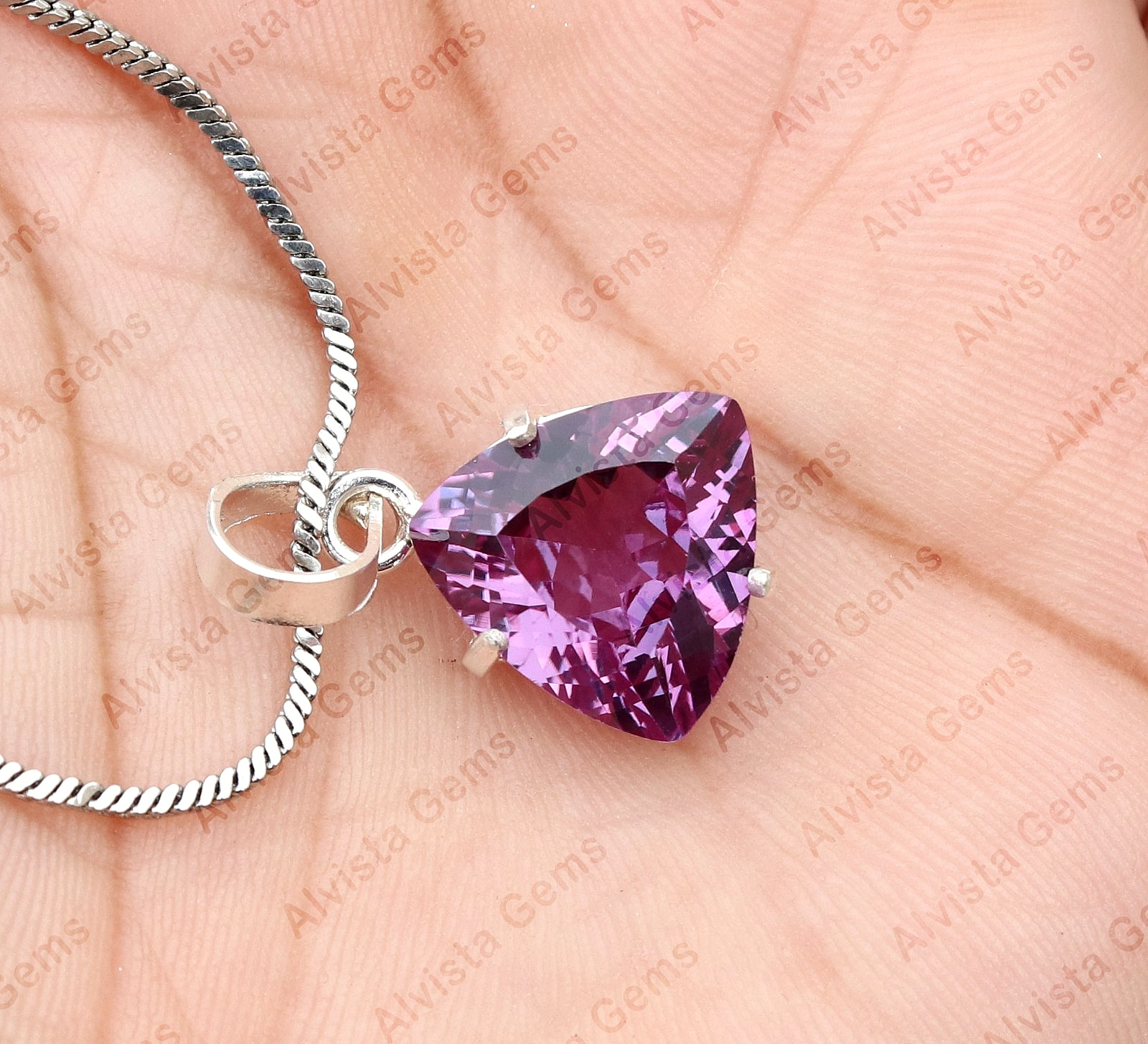 Natural Color Change Alexandrite Certified Trillion Gemstone Pendant 925 Silver