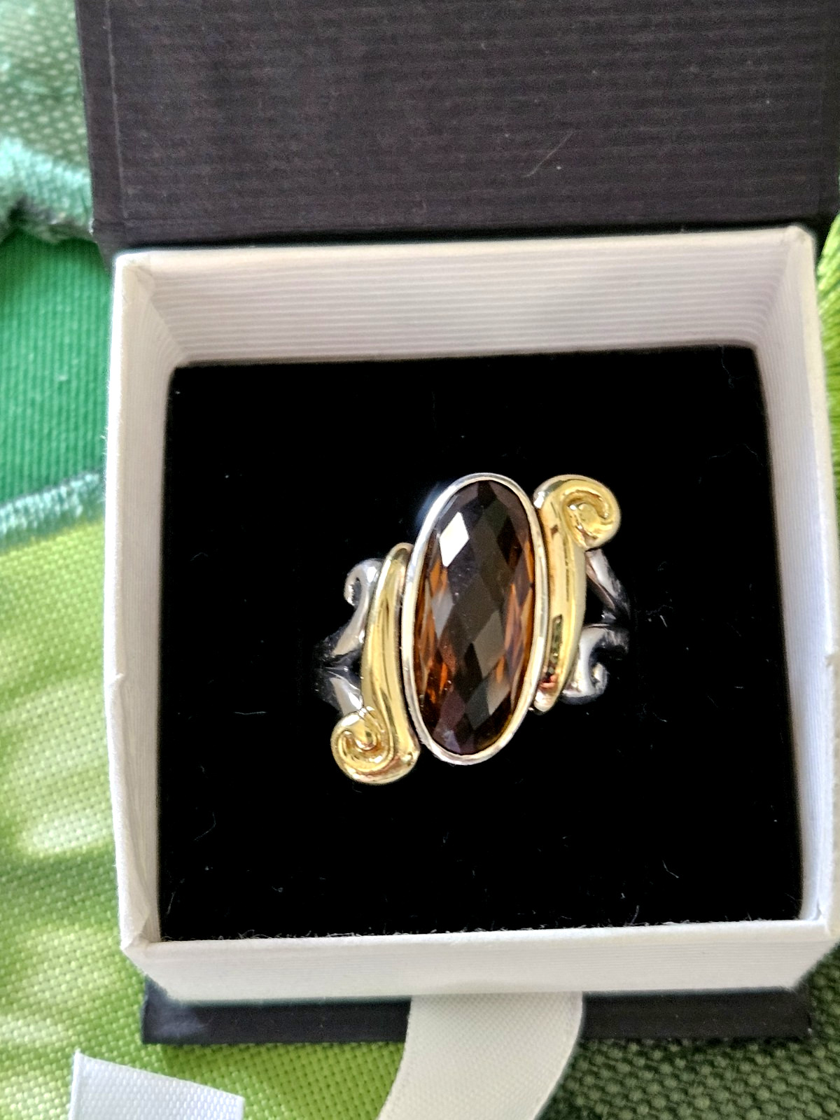 Ann King .925 Sterling Silver & 18k Gold Oval Citrine Ring Size 10