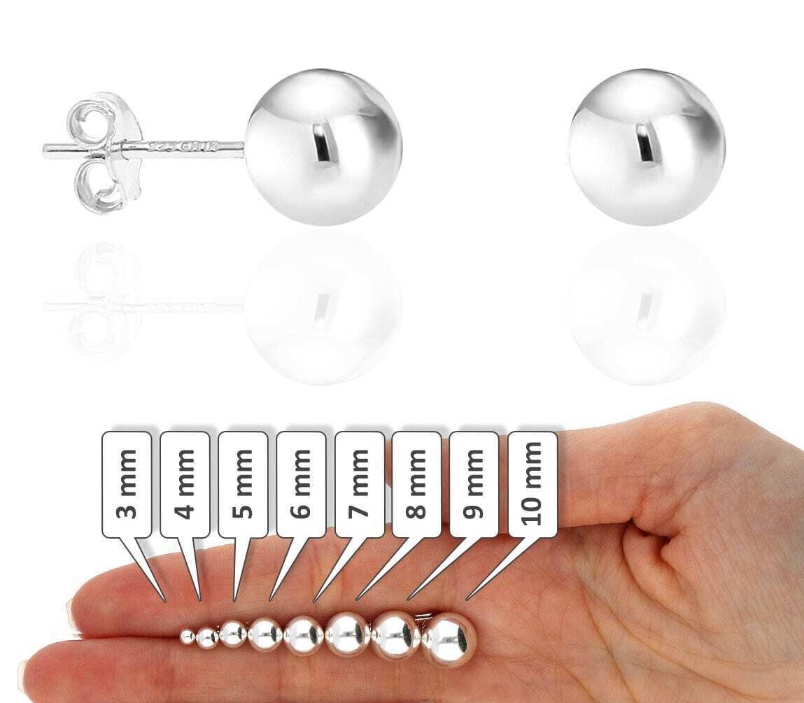 925 Sterling Silver Ball Stud Earrings 3MM-10MM