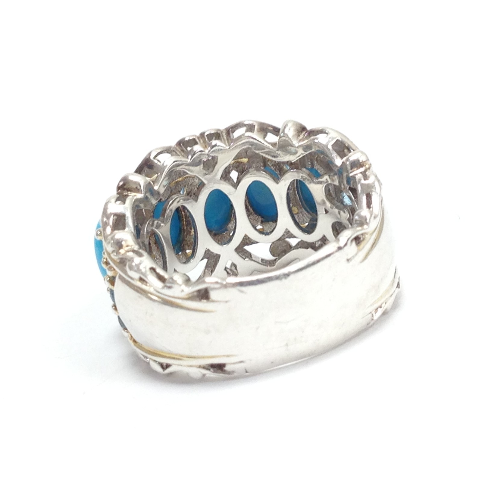 Gems en Vogue Michael Valitutti Sterling Silver Two Tone 5 Turquoise Ring Size 4