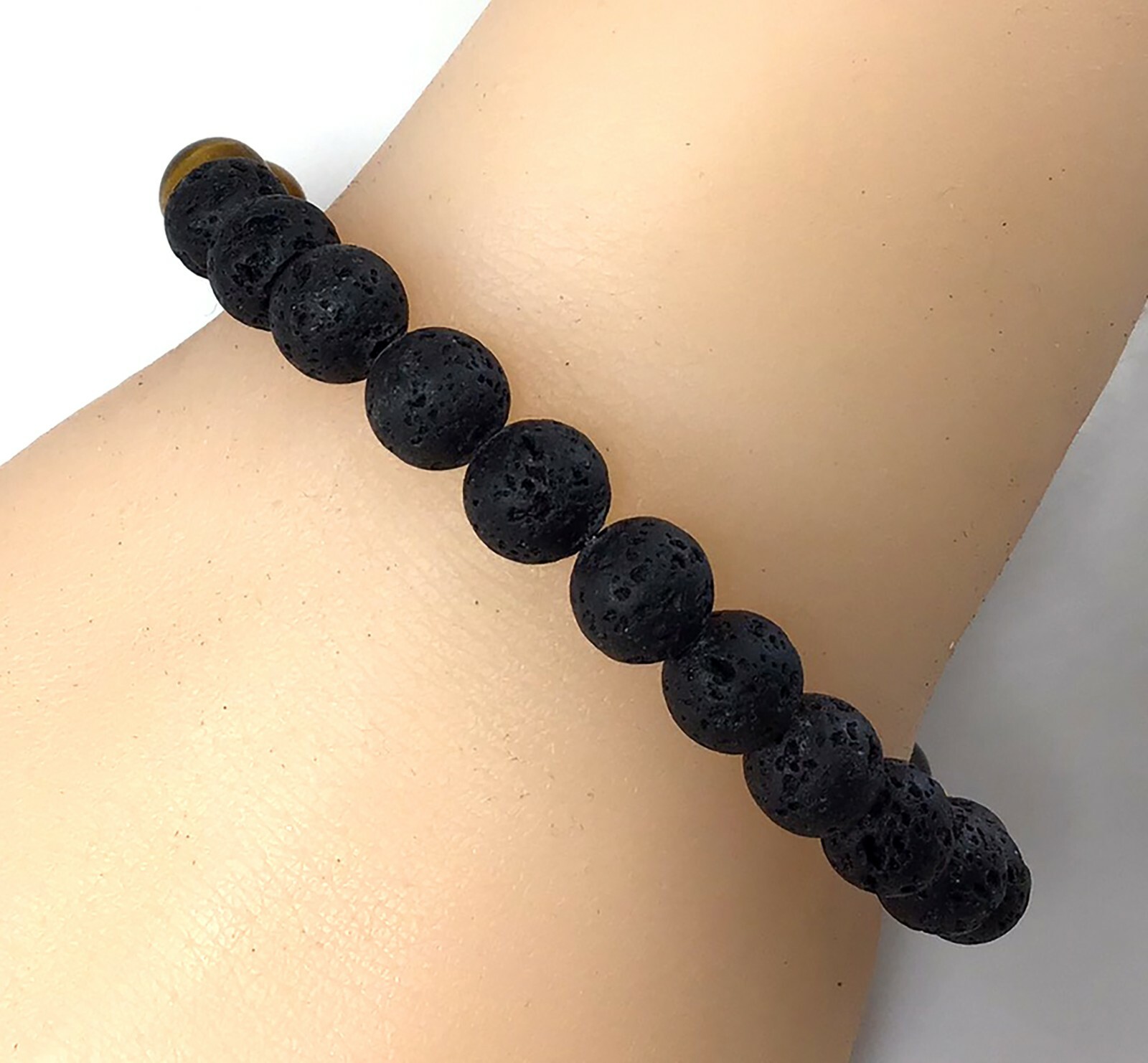 Black lava and brown tiger-eye beaded bracelet with healing protection power