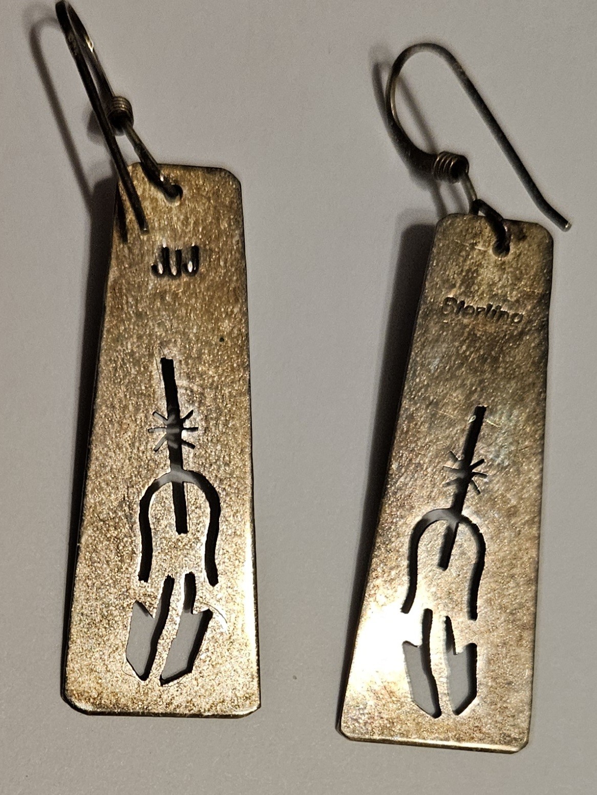 VINTAGE SOUTHWEST STERLING SILVER & TURQUOISE EARRINGS SIGNED JJJ