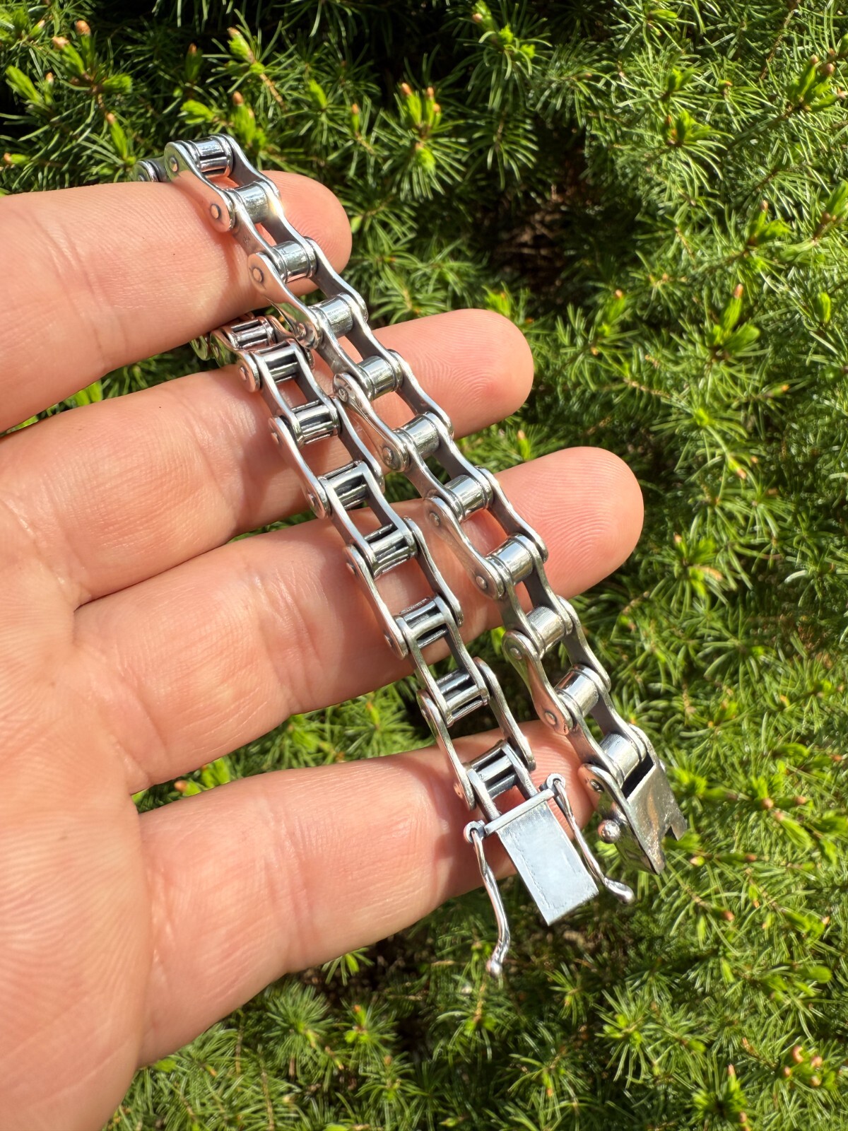 Bicycle Link Bracelet Real 925 Silver Oxidized Handmade 9mm Bike Motorcycle