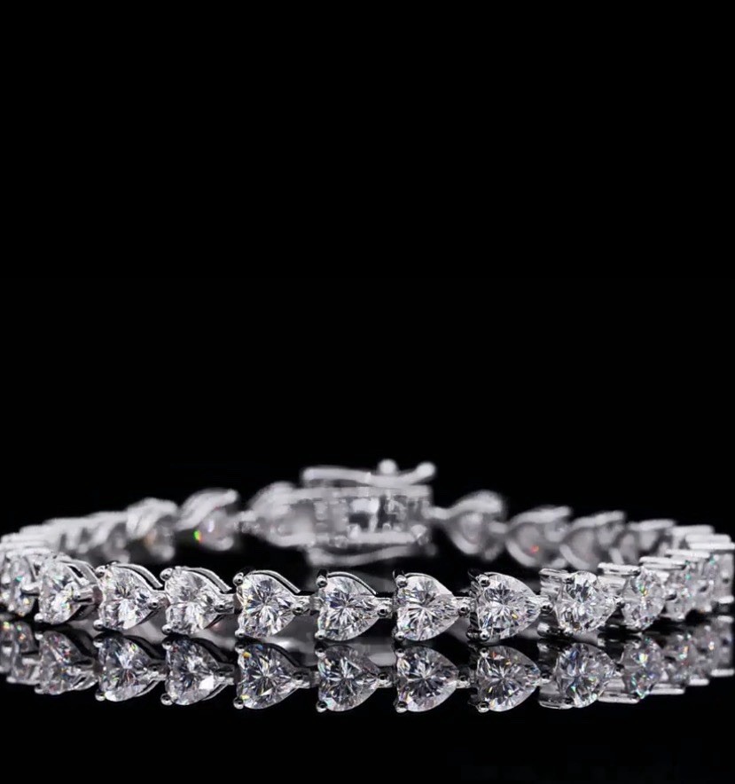 16 CTW Natural Moissanite Heart Bracelet VVS1 D Clarity
