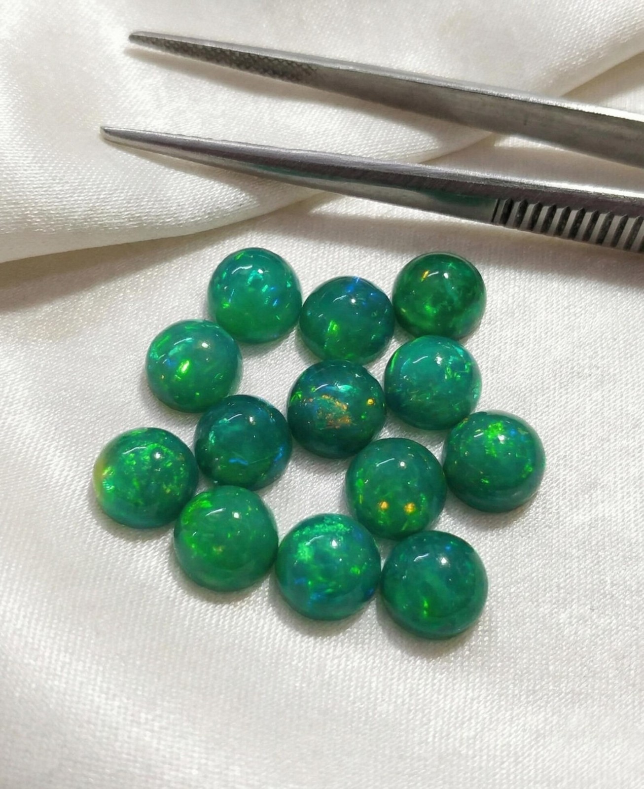 Natural Green Ethopian Opal Round Cabochon 3mm To 10mm Loose Gemstone