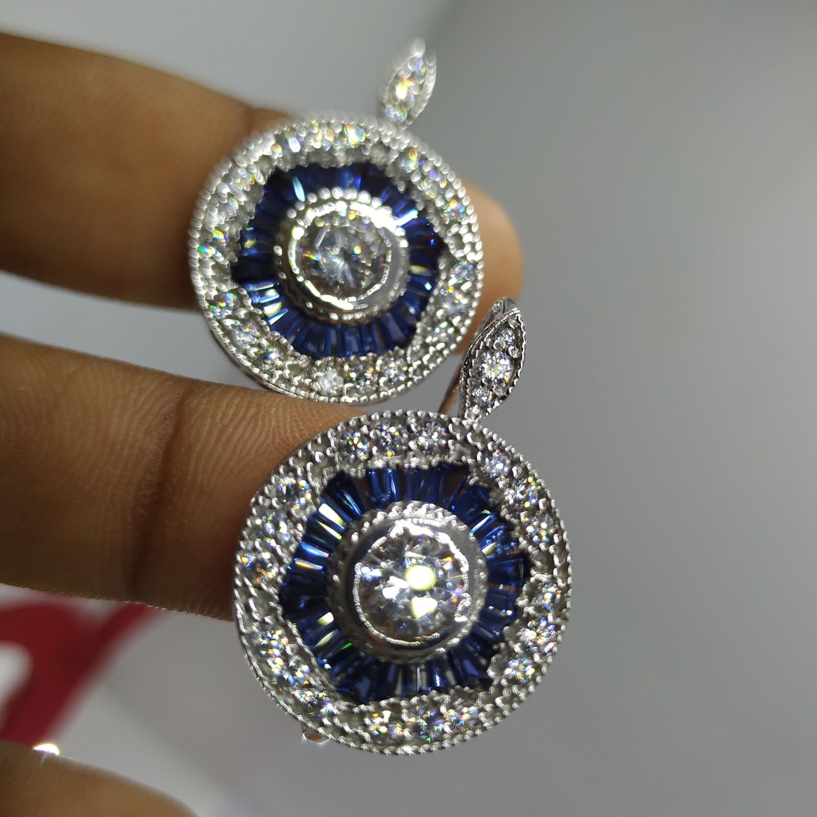 Art Deco 2CT Simulated Diamond Halo Leveback Earrings 14K Gold Plated Silver