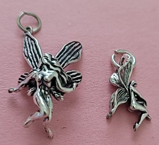 Sterling Silver Fairy Flying Poised or Fairy Dainty Choose Charm Pendant 925 USA