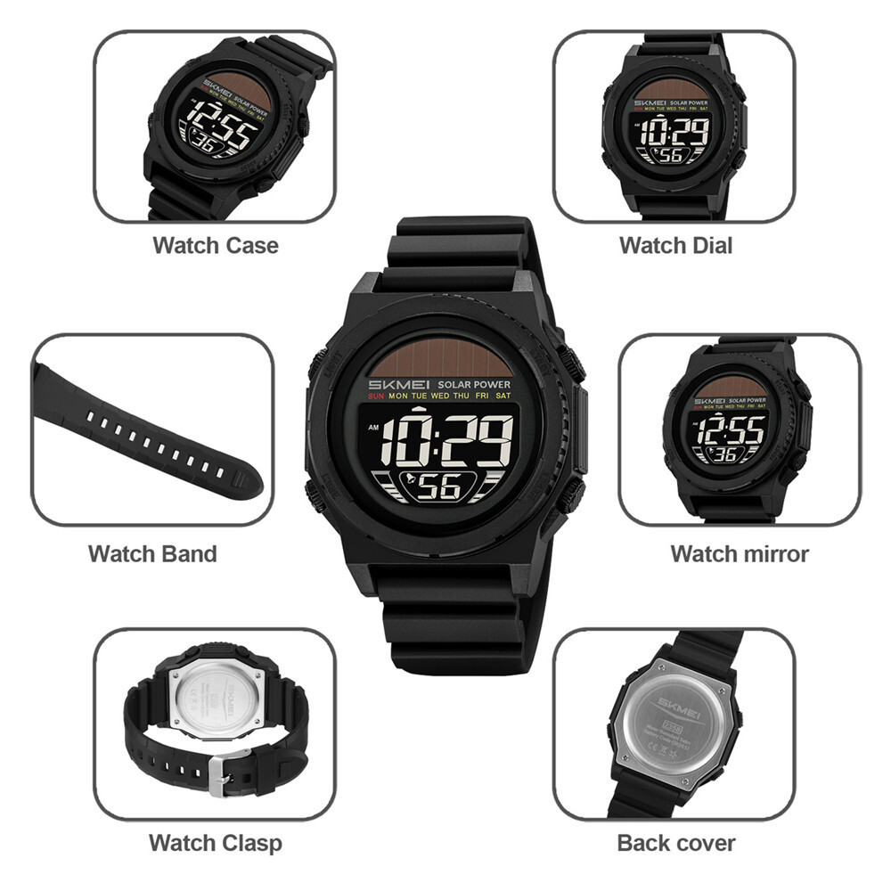 SKMEI Men Sport Watch Solar Power Wristwatch LED Boys Countdown Digital Watches