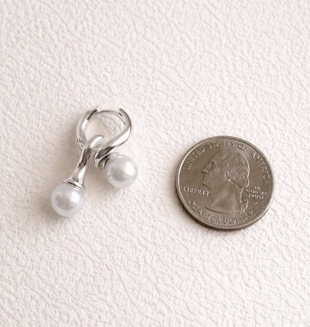 925 Silver Pearl Huggie Hoop Earrings Minimalist Double Pearl Dangle Hoops 107