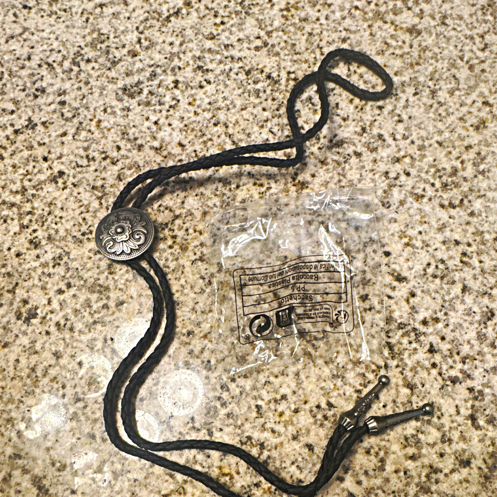 Men’s Western Adjustable Bolo Tie Black Cord Silver Tone Round Slide